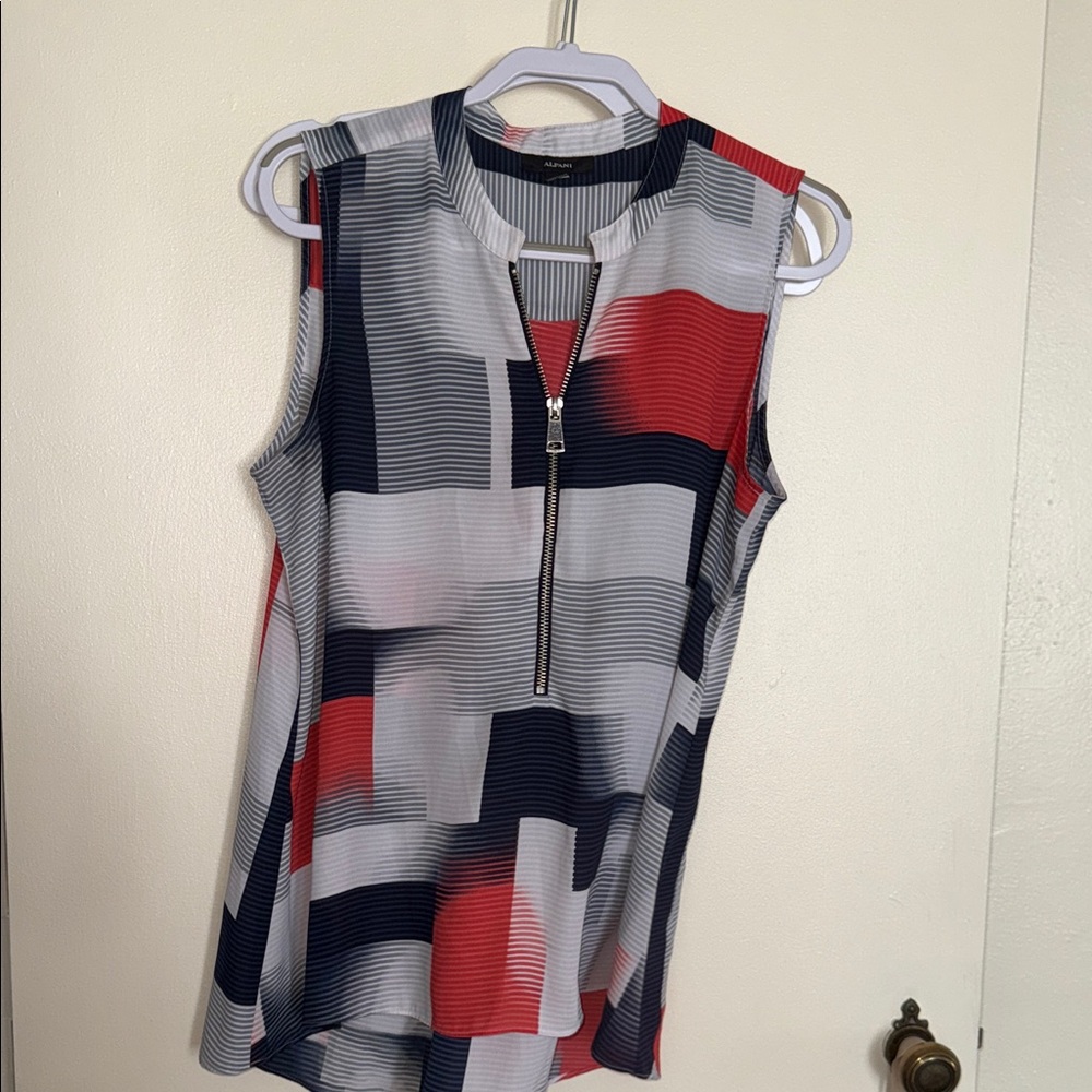 Alfani Red and Blue Sleeveless Top with Zipper